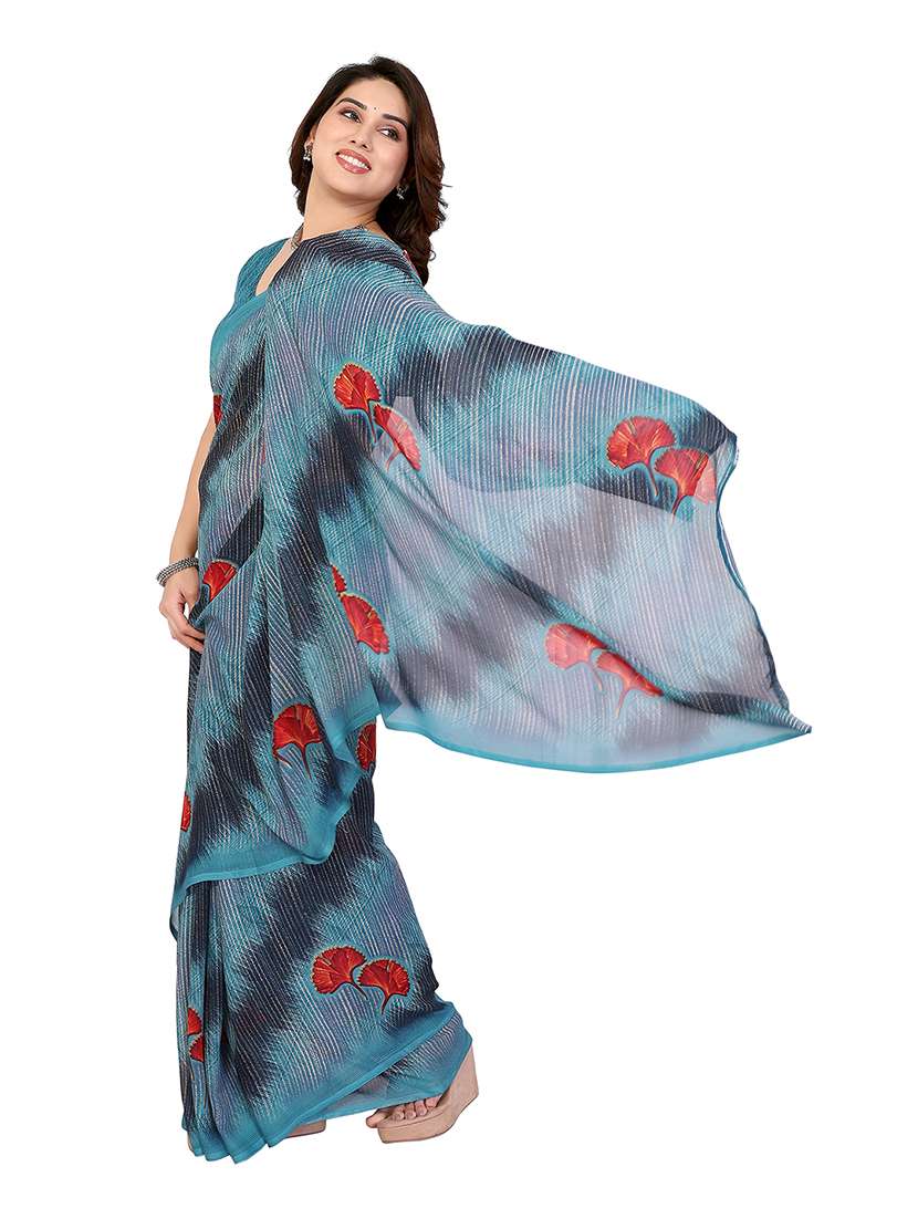 women printed casual wear saree with blouse - 22265396 -  Standard Image - 3
