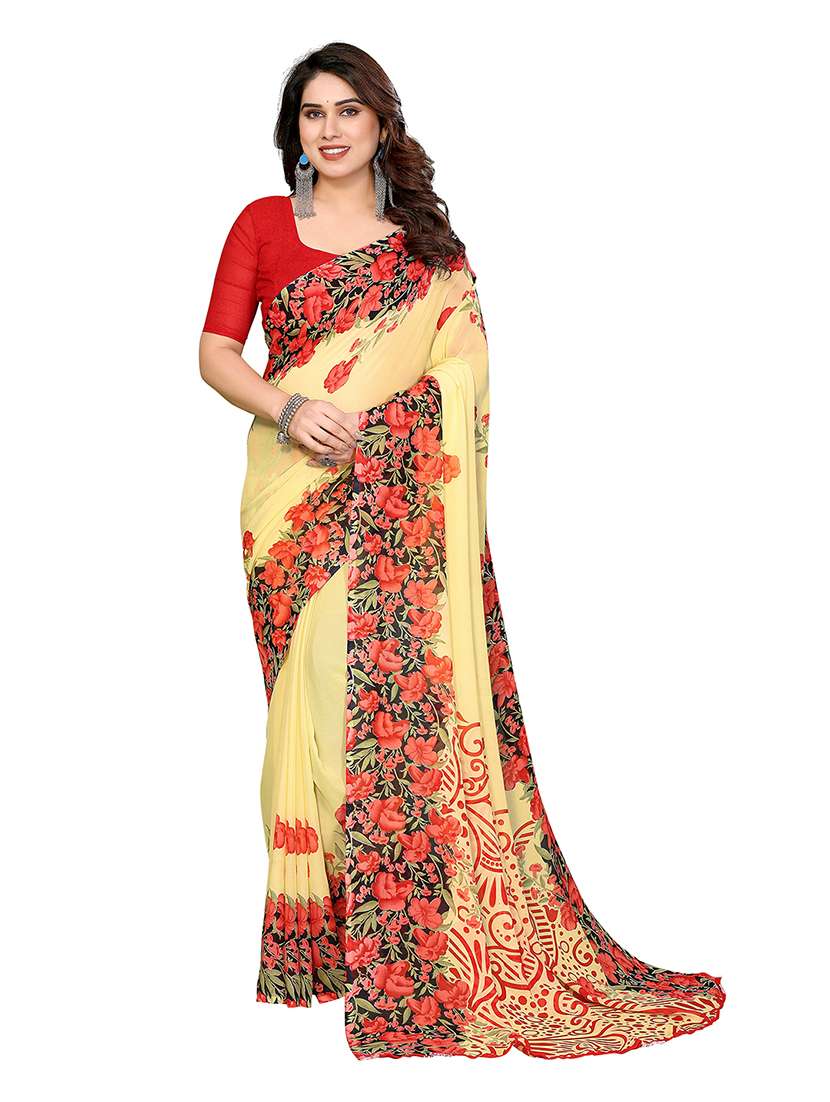 women printed casual wear saree with blouse