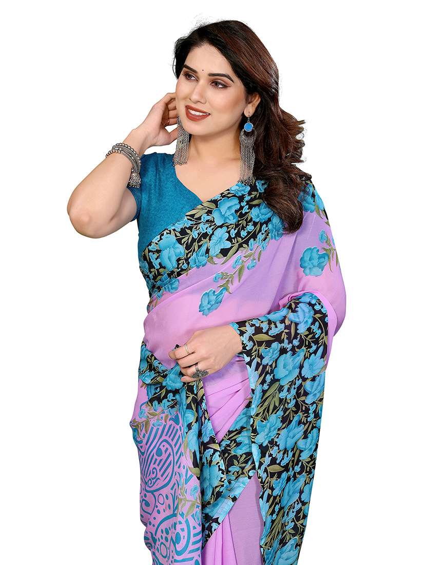 women printed casual wear saree with blouse - 22265414 -  Standard Image - 3