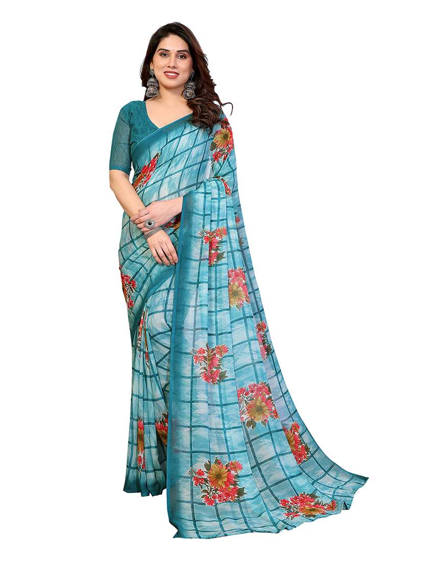 women printed casual wear saree with blouse