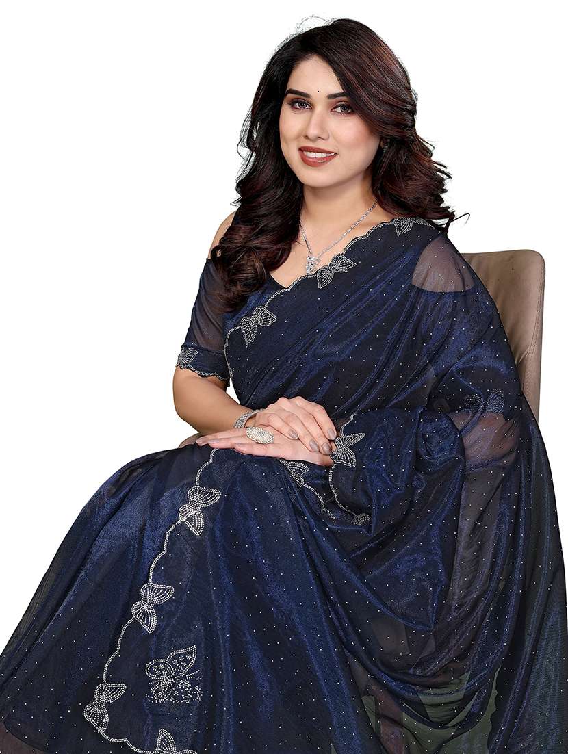 women solid with work embellished saree with blouse - 22265424 -  Standard Image - 3