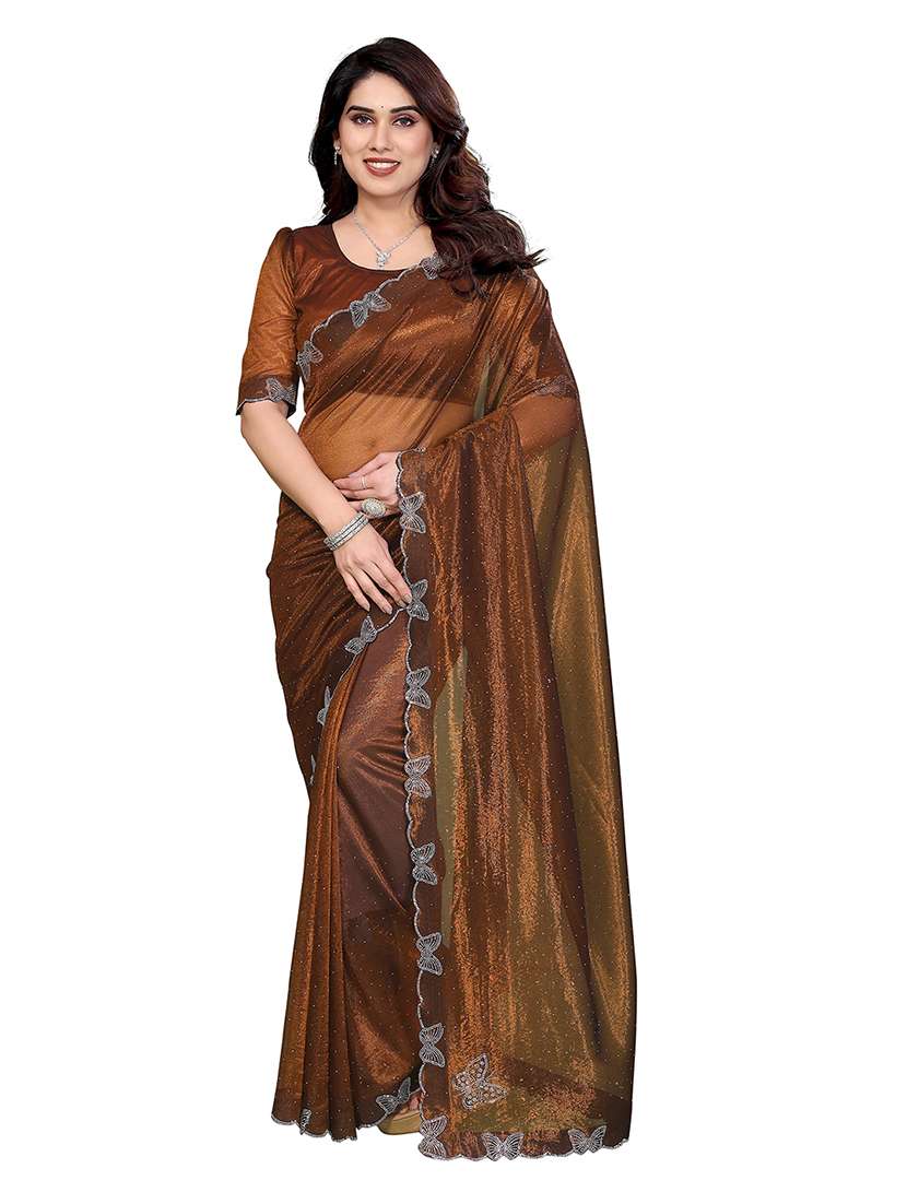 women solid with work embellished saree with blouse