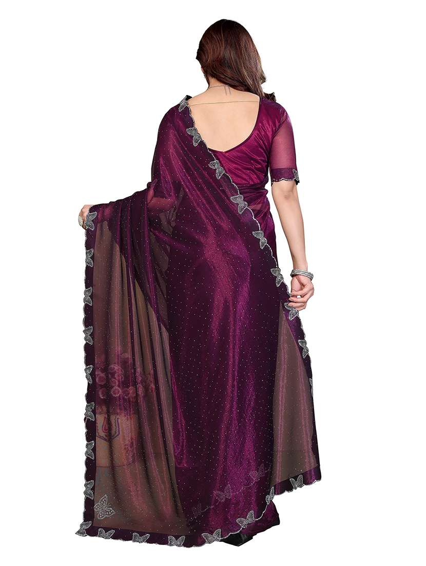 women solid with work embellished saree with blouse - 22265426 -  Standard Image - 3