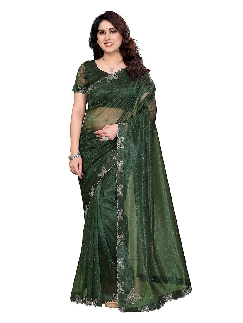 women solid with work embellished saree with blouse