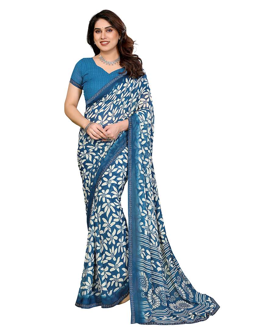 women printed casual wear saree with blouse