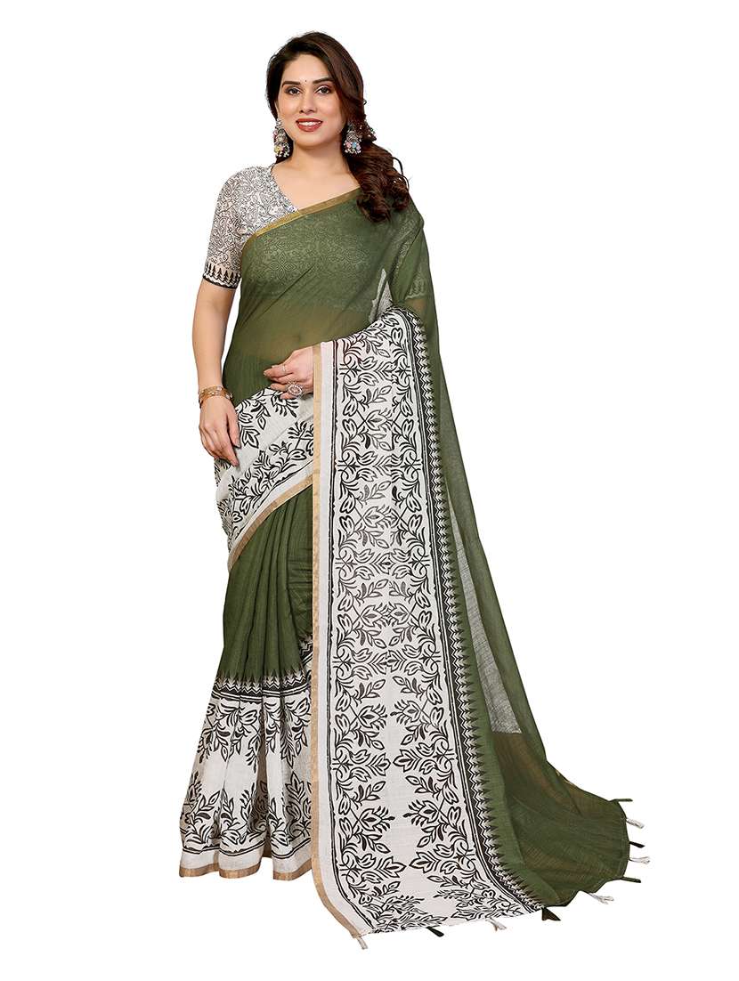 women printed casual wear saree with blouse