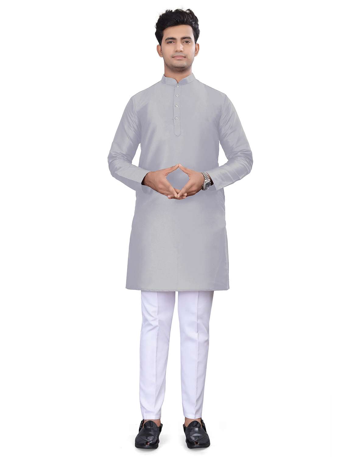 men solid mandarin neck long kurta
