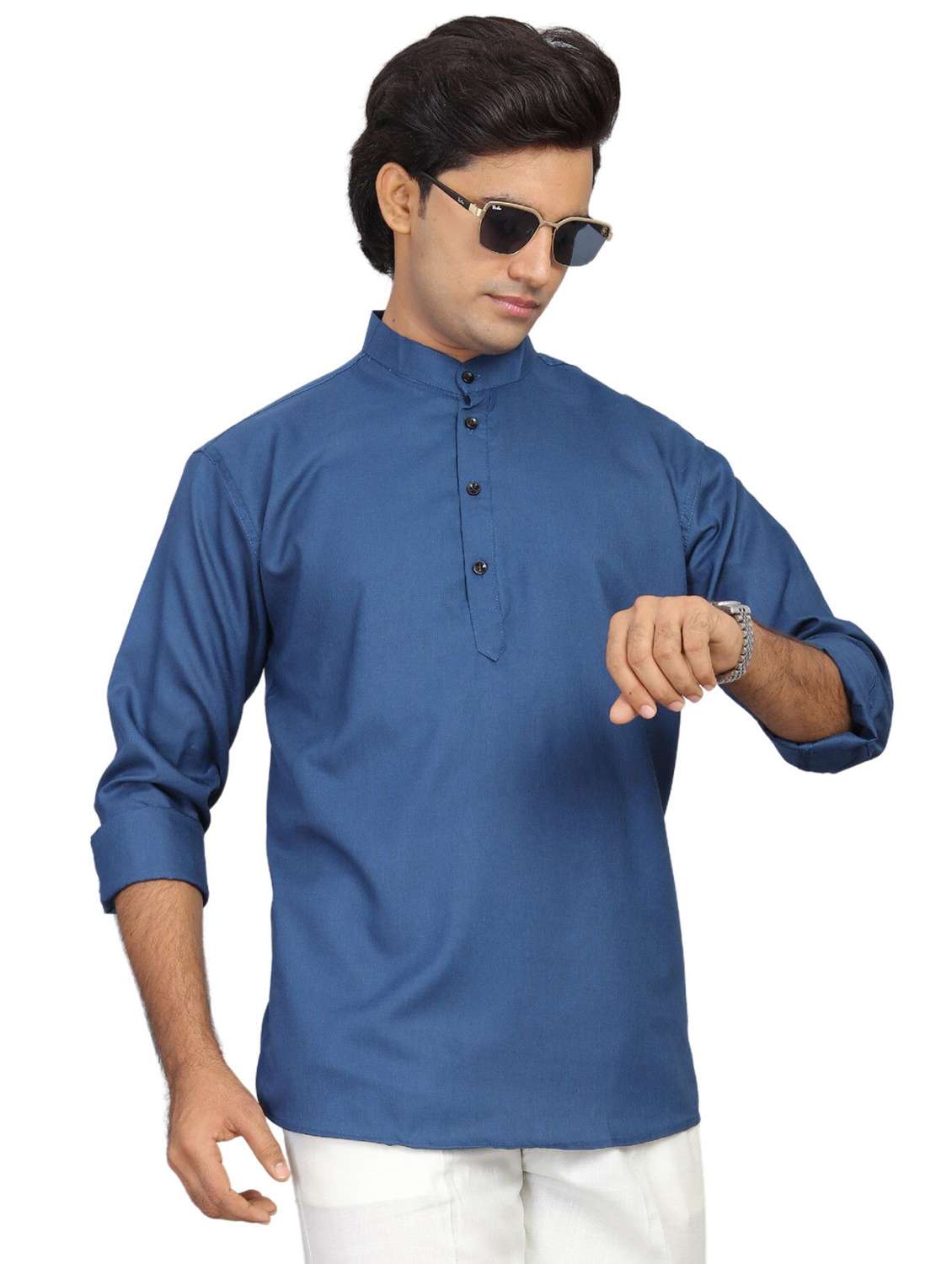 men solid mandarin neck short kurta