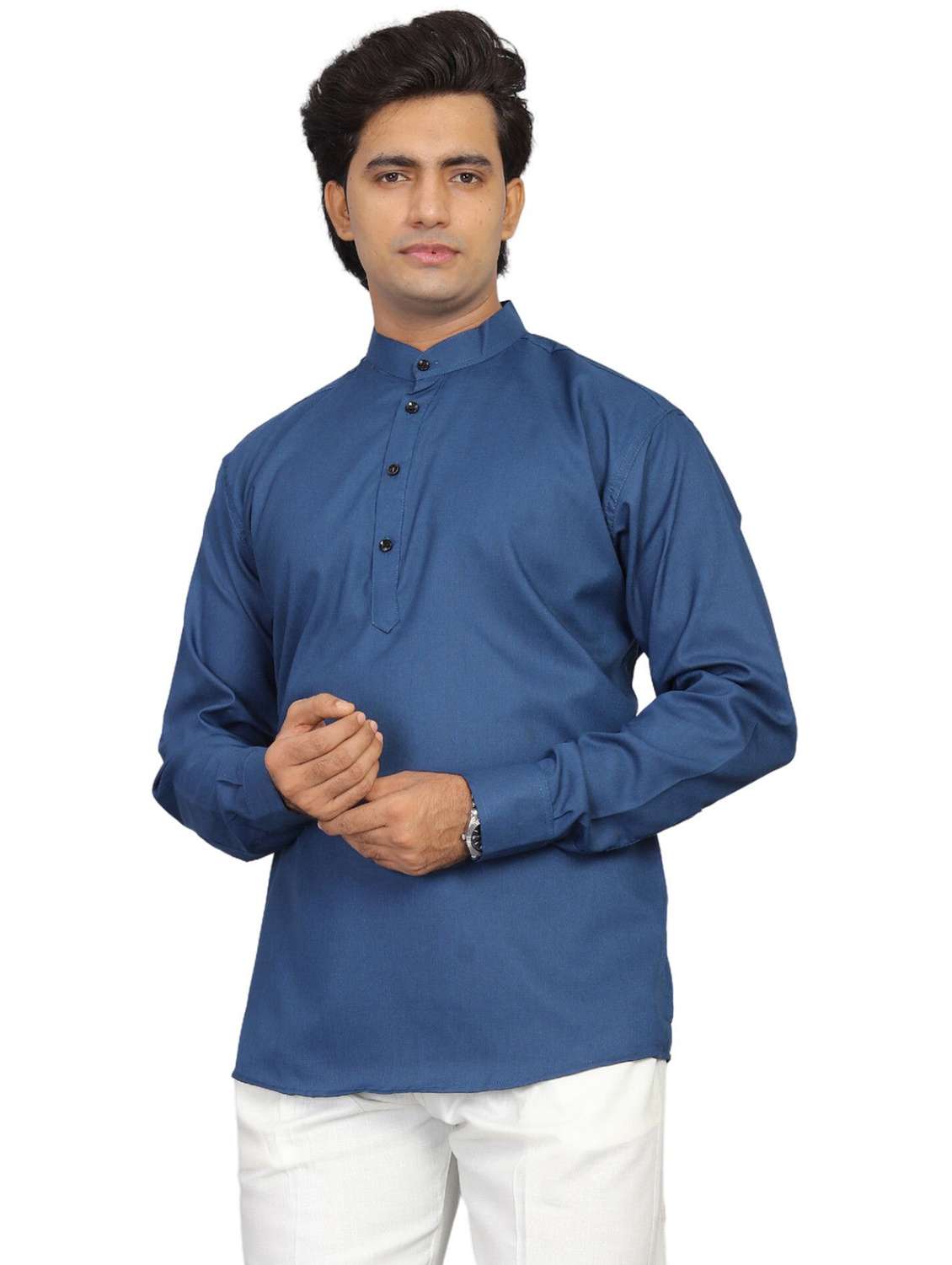 men solid mandarin neck short kurta - 22265472 -  Standard Image - 3