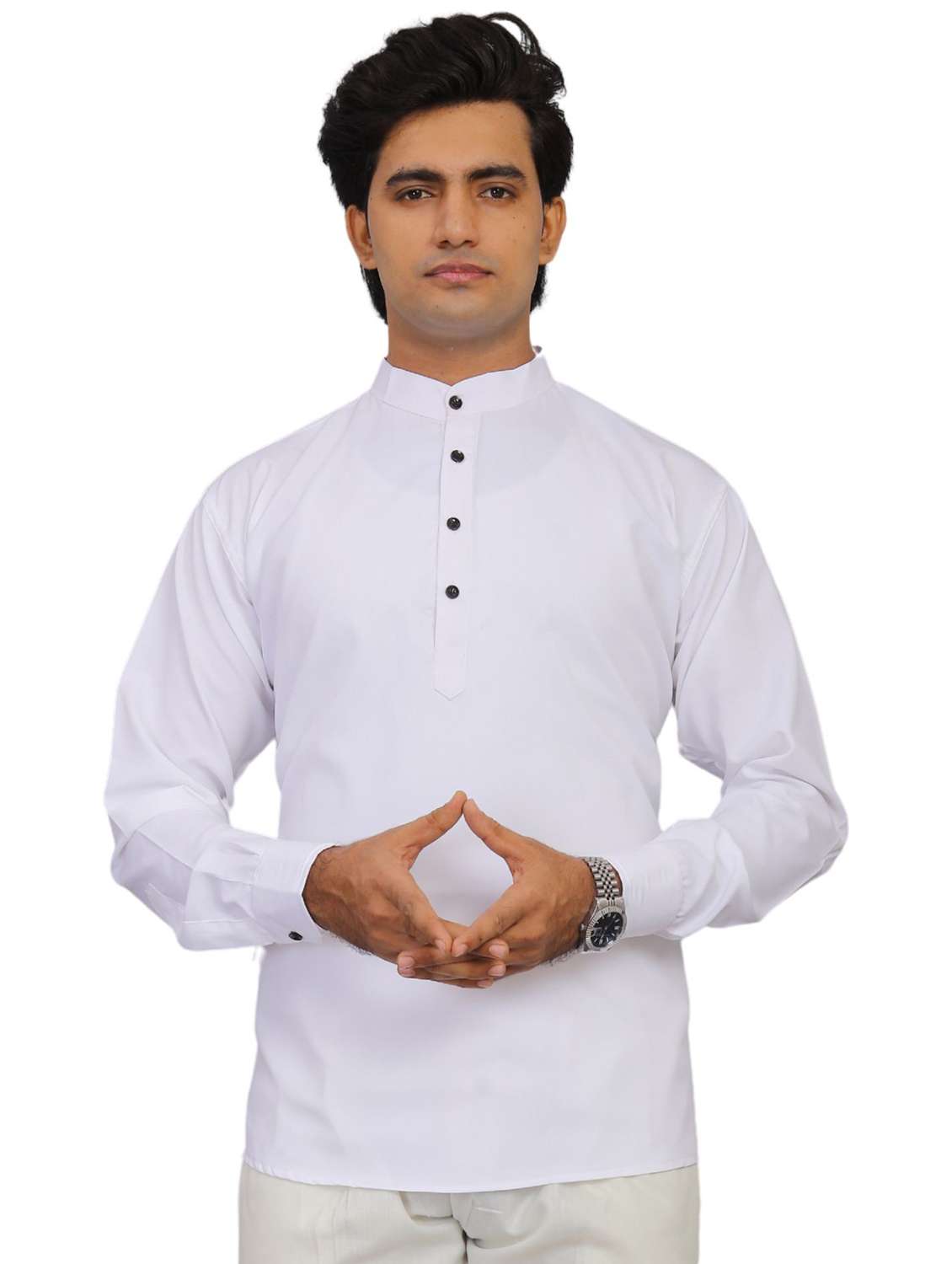 men solid mandarin neck short kurta