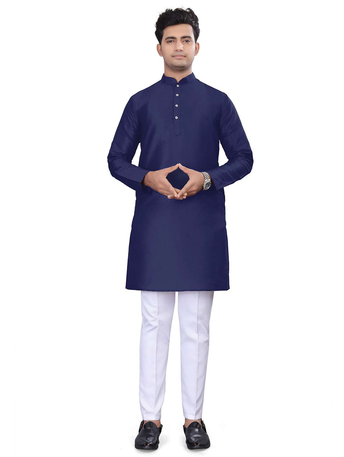 men solid mandarin neck long kurta