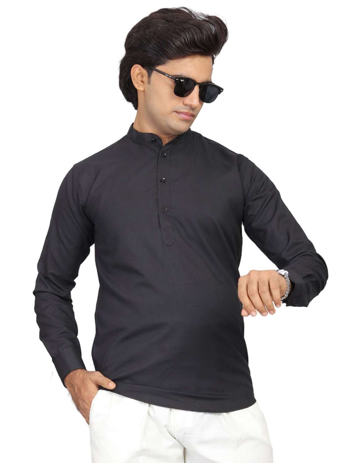 men solid mandarin neck short kurta