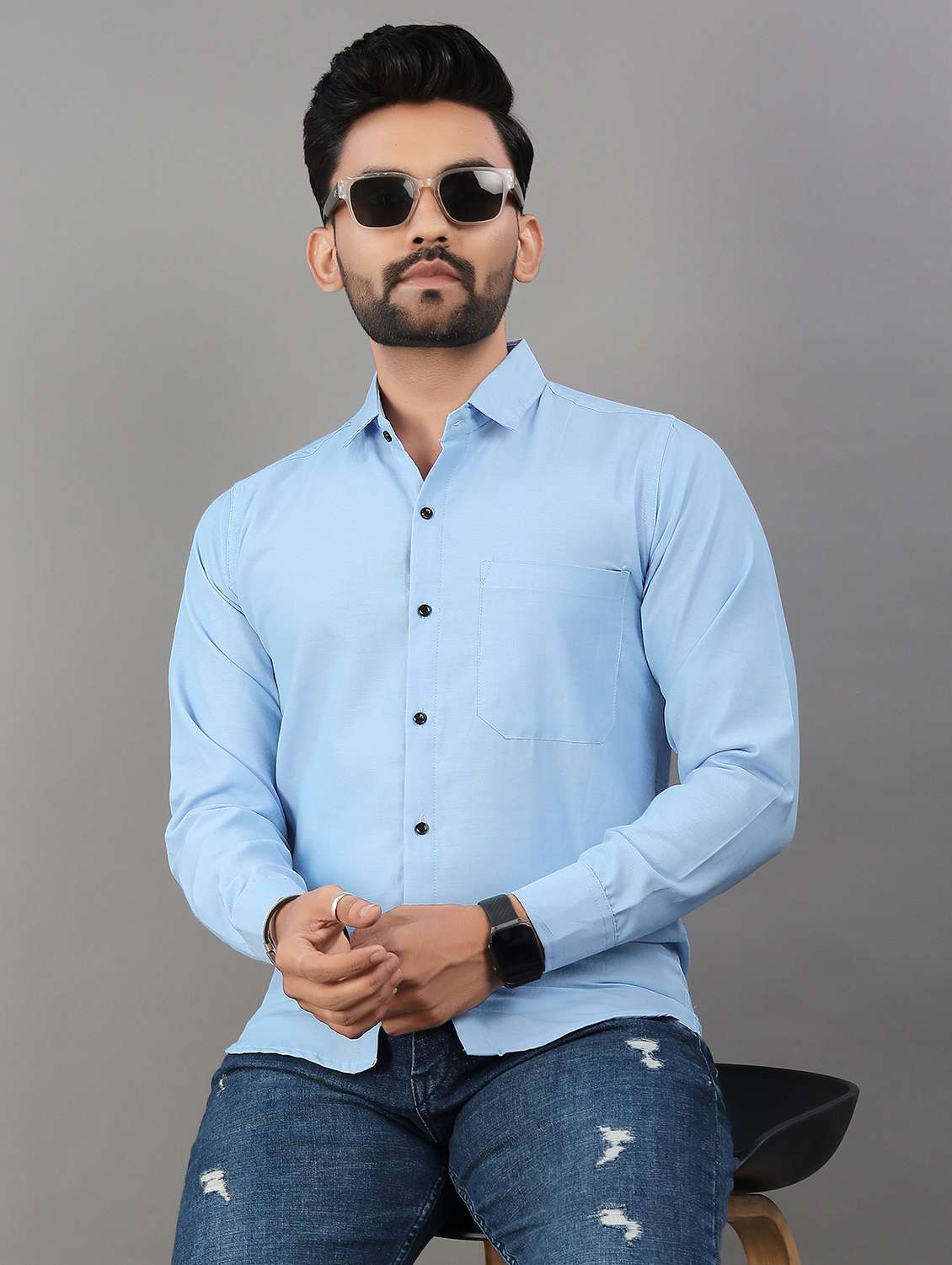 men solid long sleeve regualr fit casual shirt