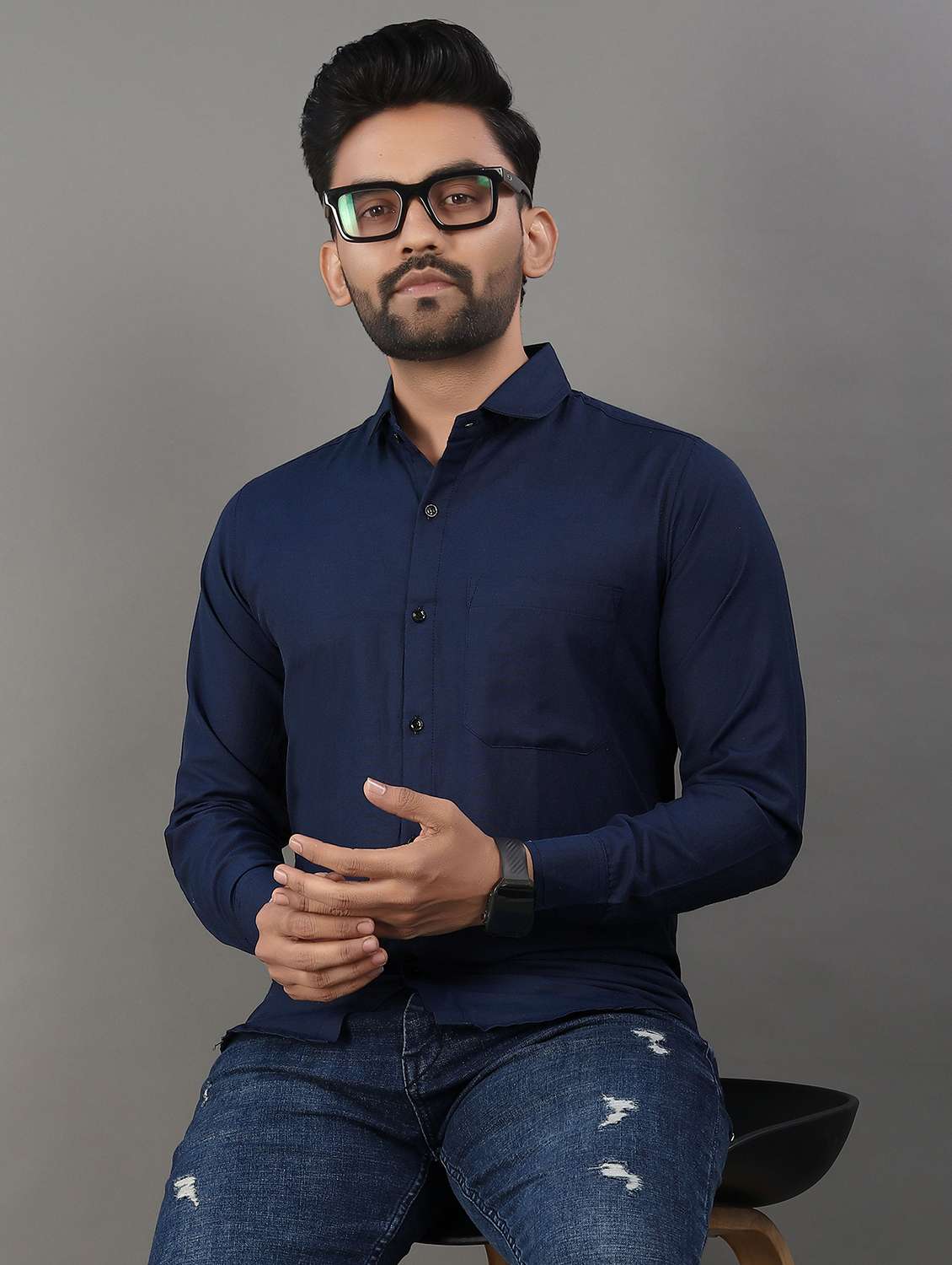 men solid long sleeve regualr fit casual shirt