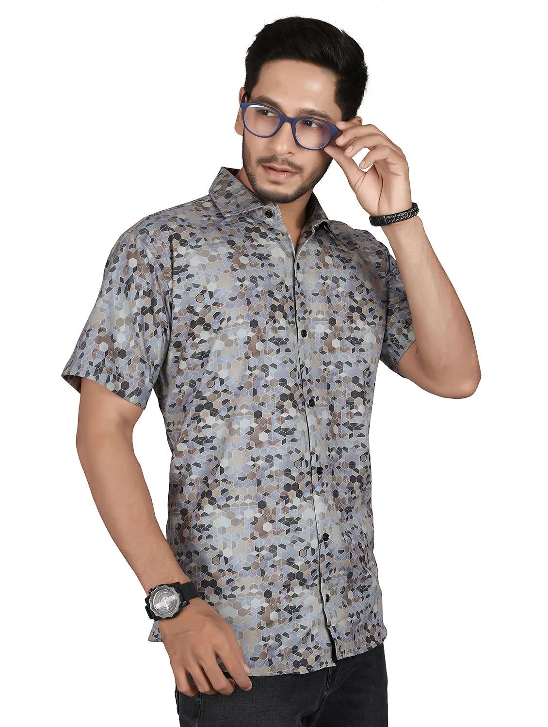 men printed short sleeve regualr fit casual shirt