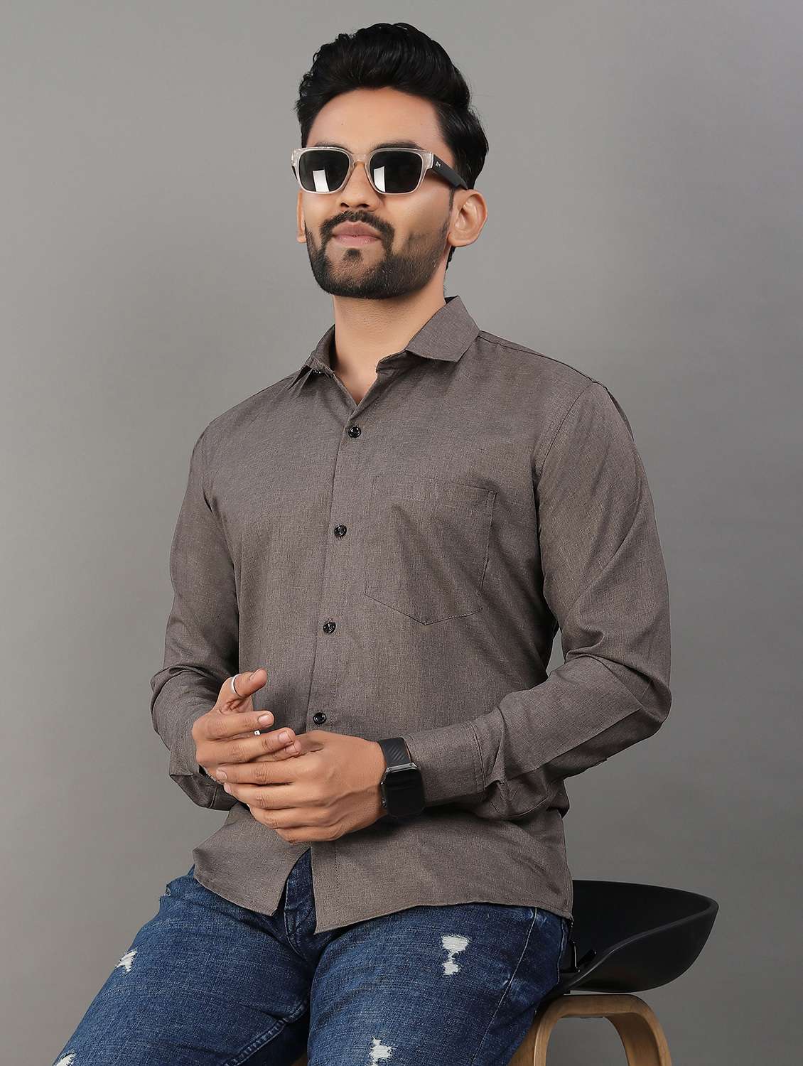 men solid long sleeve regualr fit casual shirt