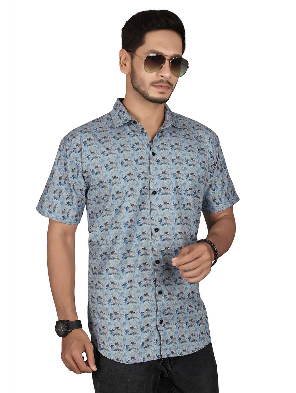 men printed short sleeve regualr fit casual shirt