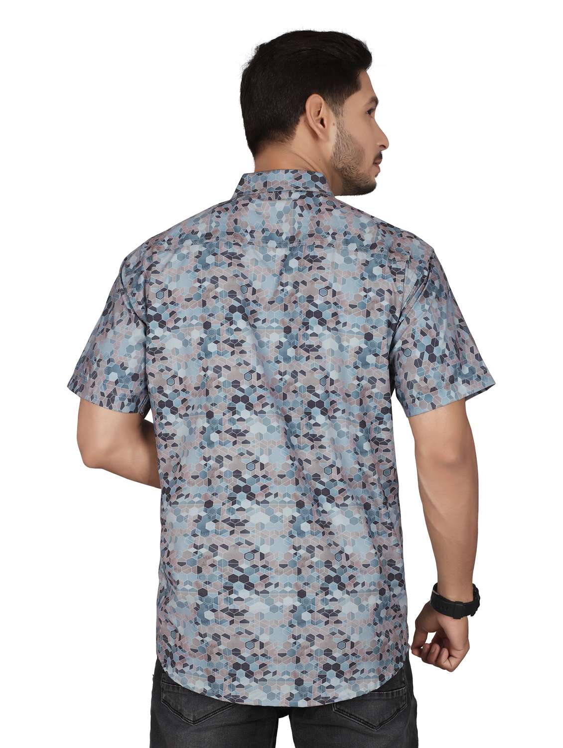 men geometric short sleeve regualr fit casual shirt - 22265502 -  Standard Image - 3
