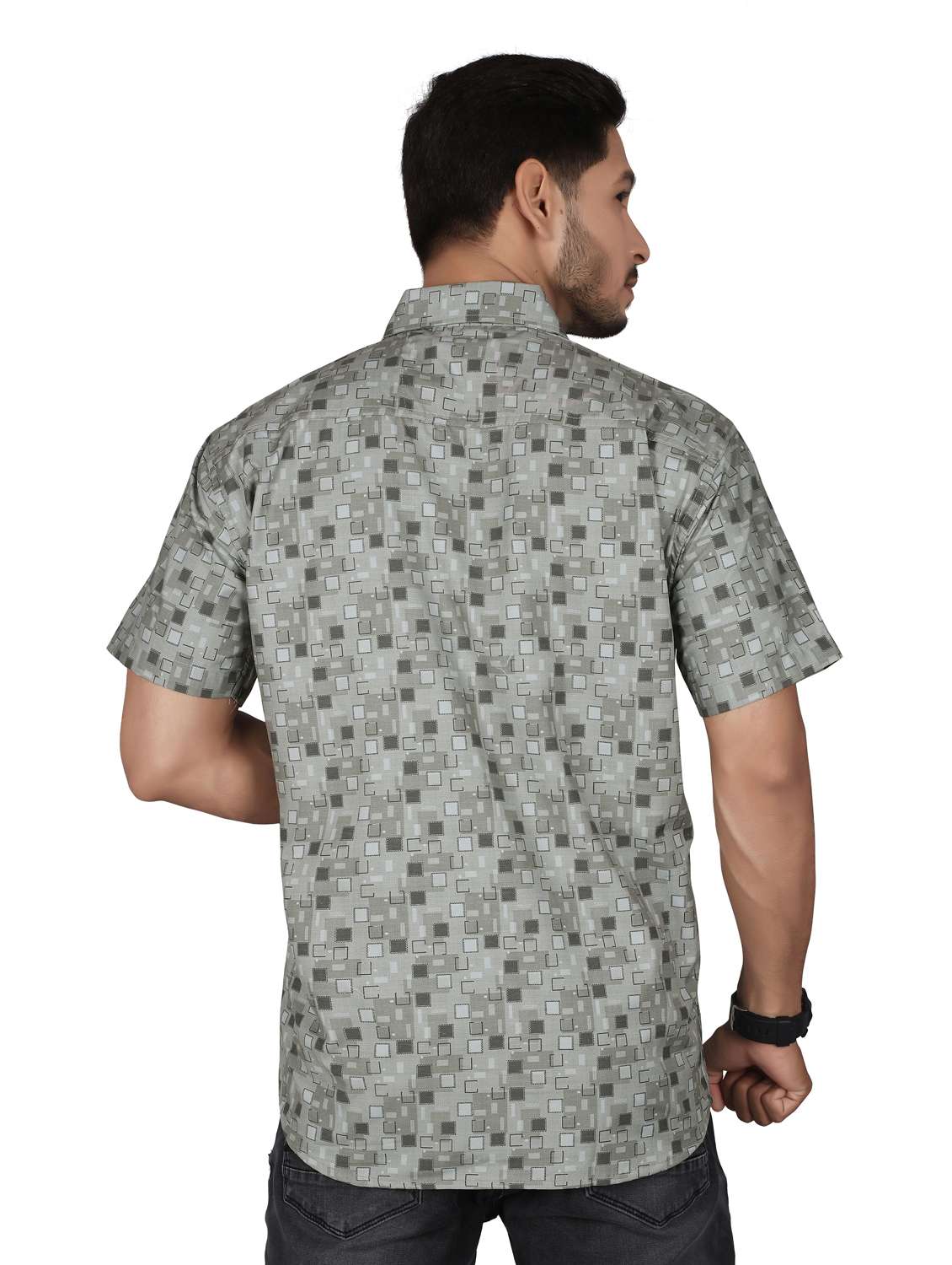 men geometric short sleeve regualr fit casual shirt - 22265503 -  Standard Image - 3
