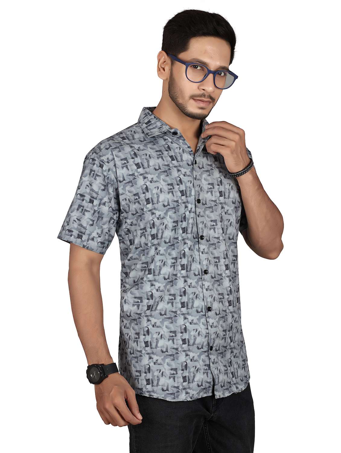 men printed short sleeve regualr fit casual shirt