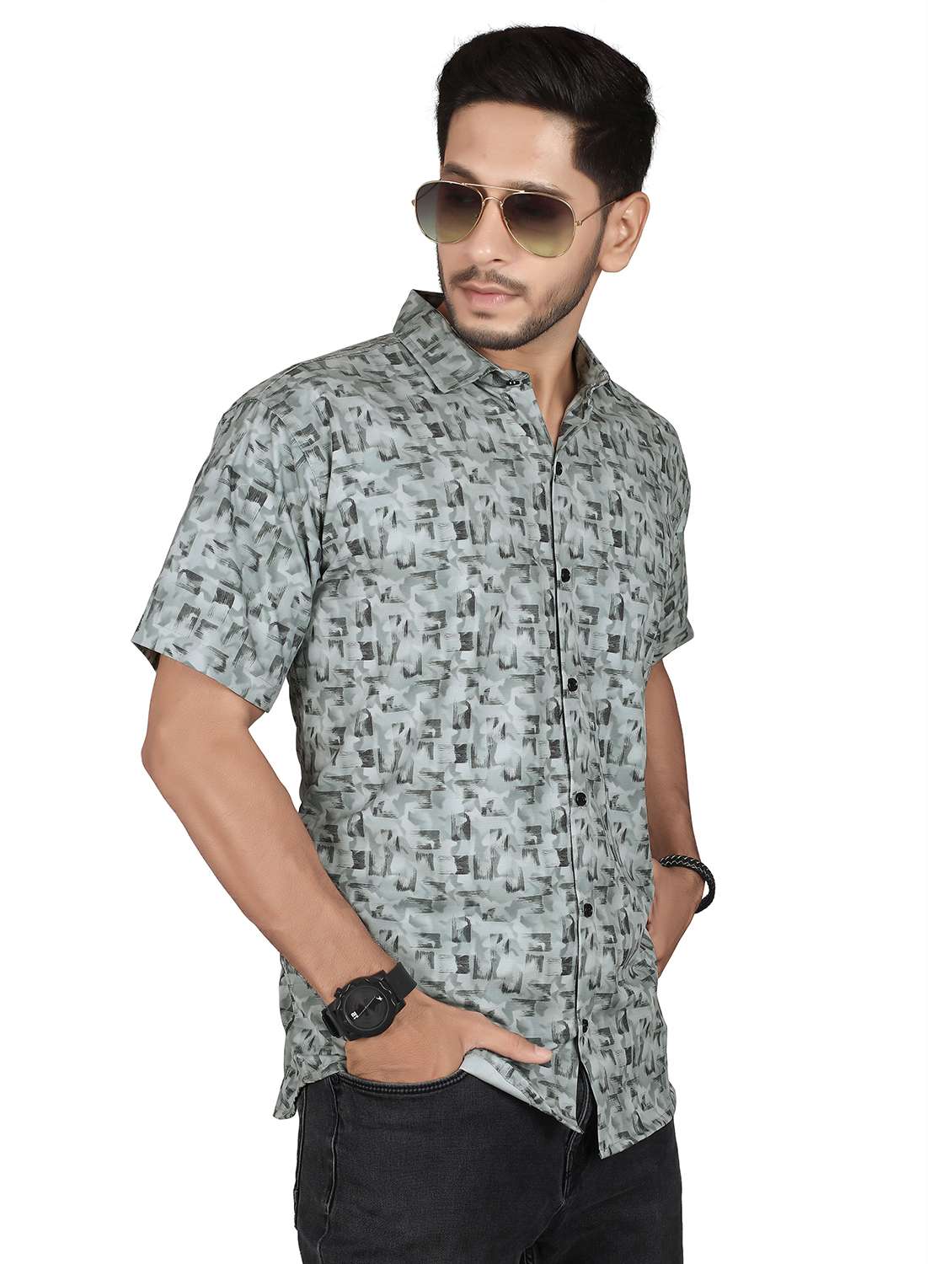 men printed short sleeve regualr fit casual shirt