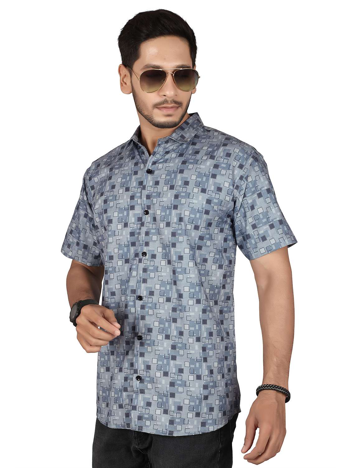 men geometric short sleeve regualr fit casual shirt