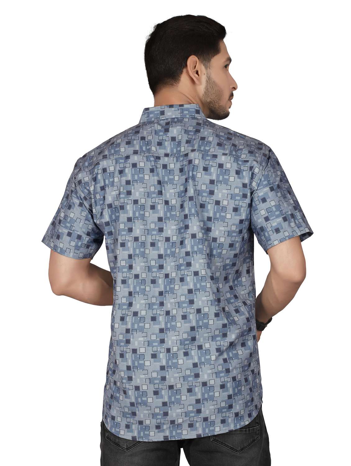 men geometric short sleeve regualr fit casual shirt - 22265507 -  Standard Image - 3