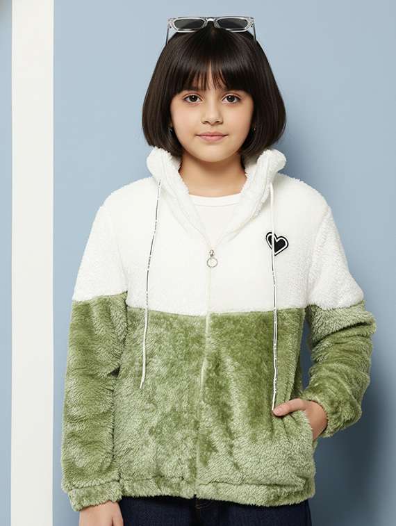 girls color blocked long sleeve jacket