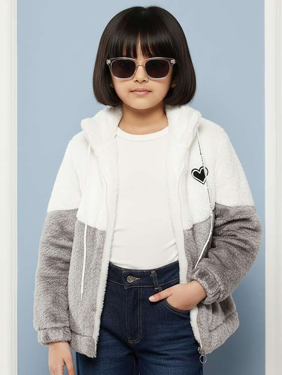 girls color blocked long sleeve jacket