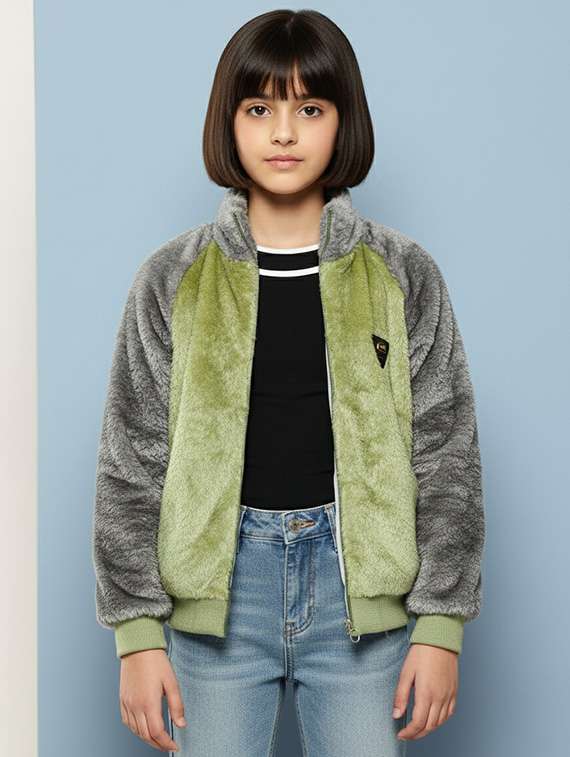 girls color blocked long sleeve jacket