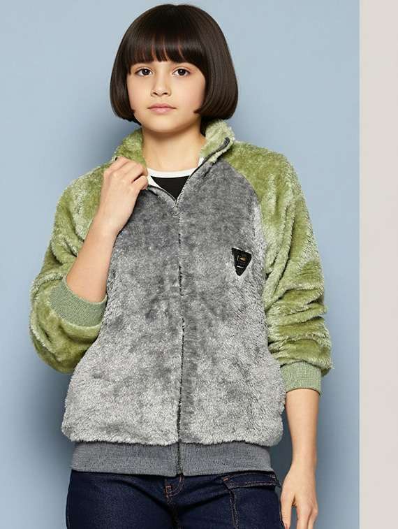 girls color blocked long sleeve jacket