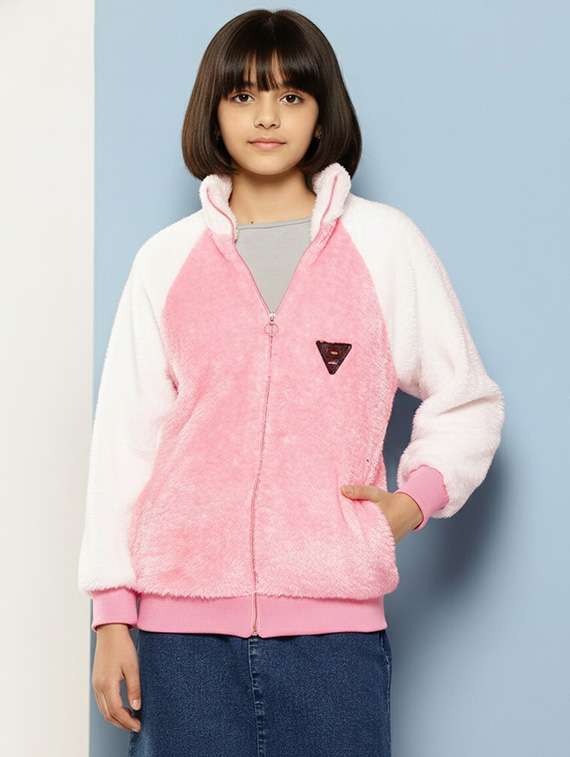 girls color blocked long sleeve jacket
