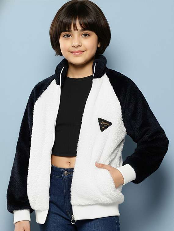 girls color blocked long sleeve jacket