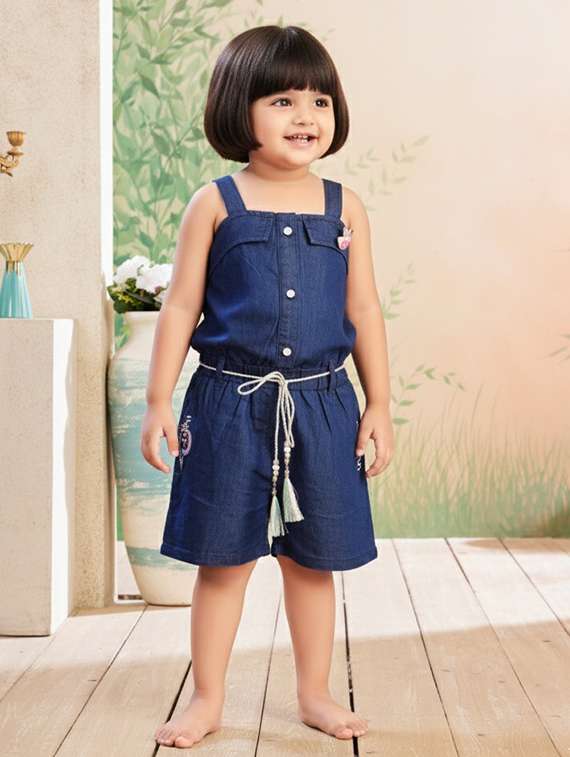 girls solid shoulder strap playsuit