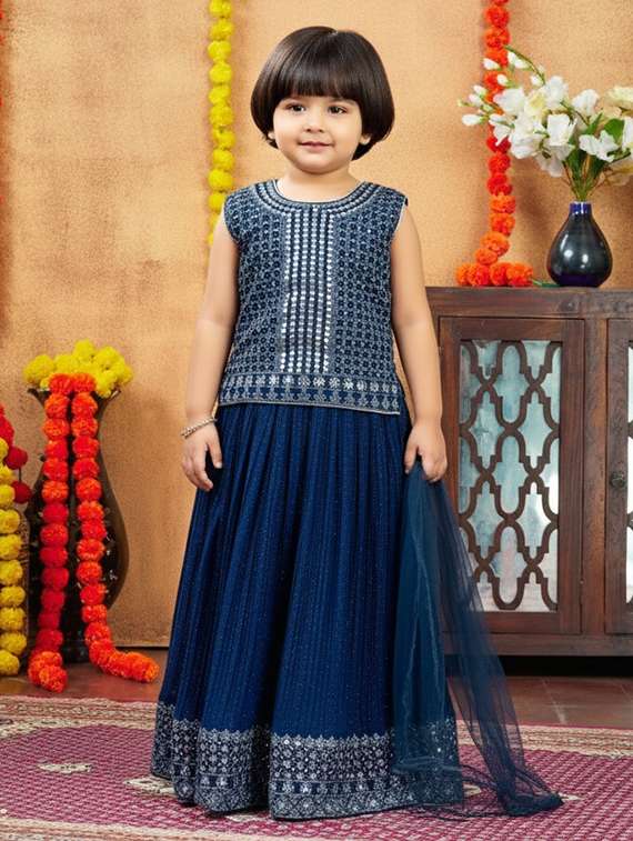 girls embroidered lehenga choli with dupatta set