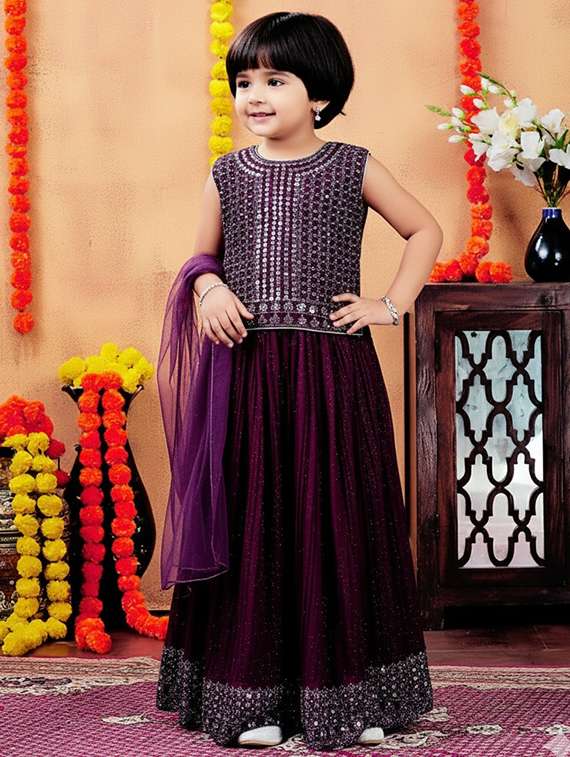 girls embroidered lehenga choli with dupatta set