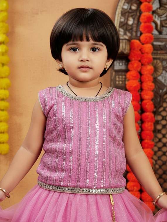 girls embroidered lehenga choli with dupatta set - 22265722 -  Standard Image - 3