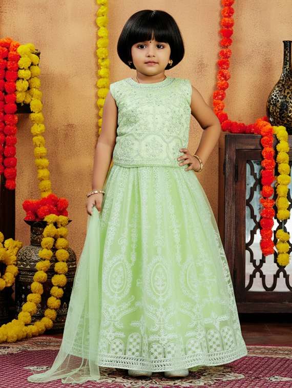 girls embroidered lehenga choli with dupatta set