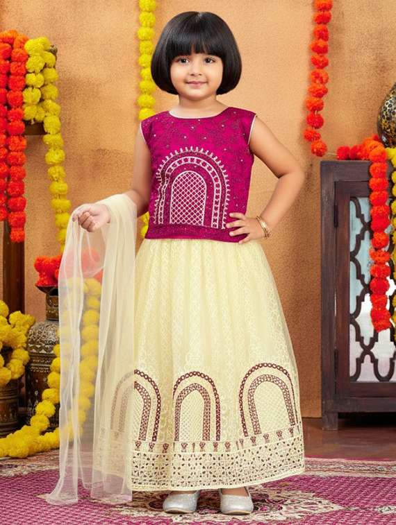 girls embroidered lehenga choli with dupatta set
