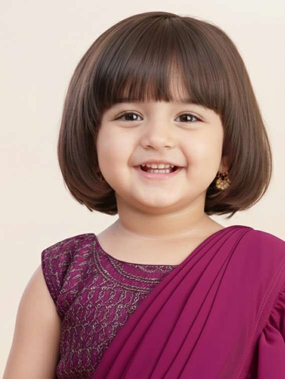 girls solid ruffle pre draped saree - 22265758 -  Standard Image - 3