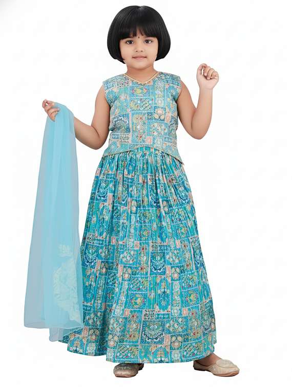 girls printed lehenga choli with dupatta set