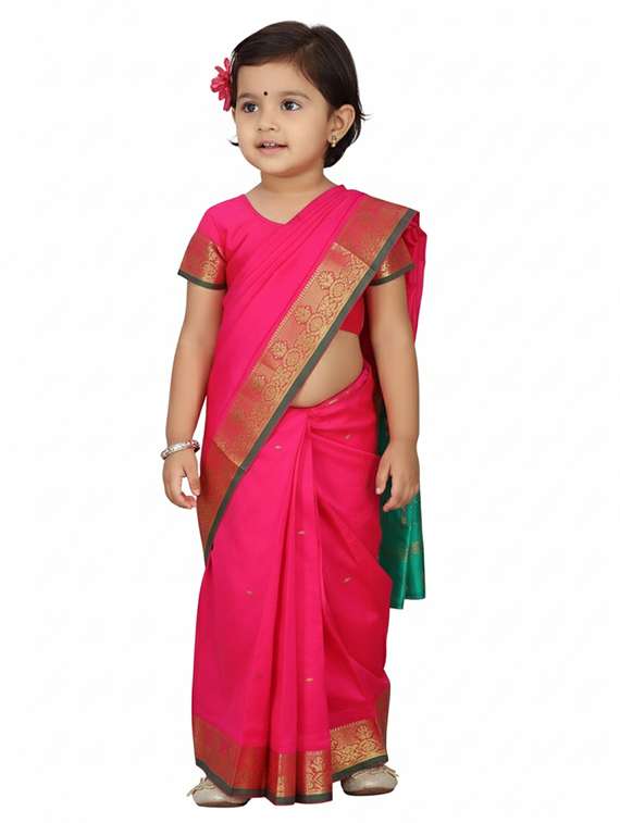 girls solid bordered ready to wear saree