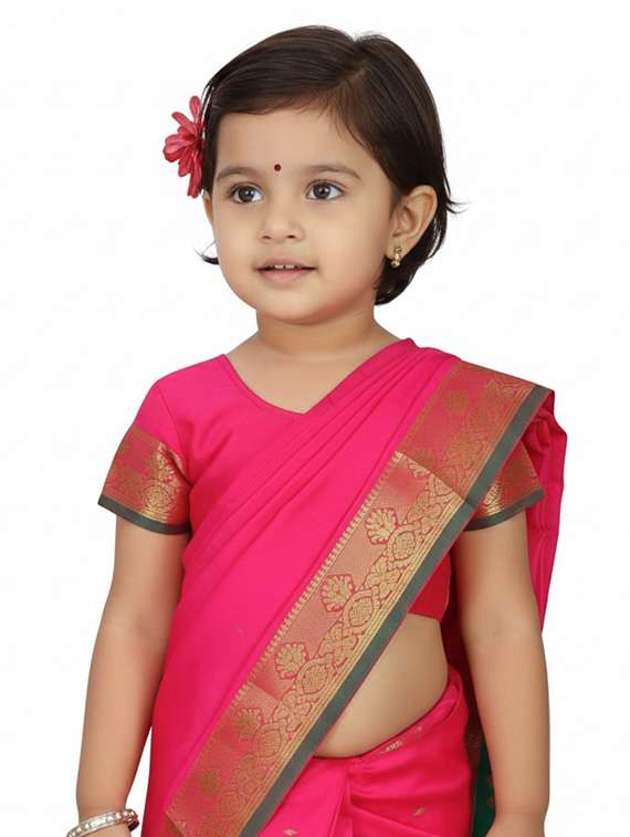 girls solid bordered ready to wear saree - 22265767 -  Standard Image - 3