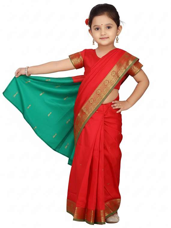 girls solid bordered ready to wear saree