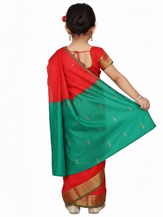 girls solid bordered ready to wear saree - 22265768 -  Standard Image - 3