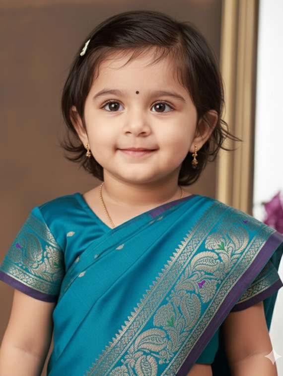 girls bordered ready to wear saree - 22265772 -  Standard Image - 3