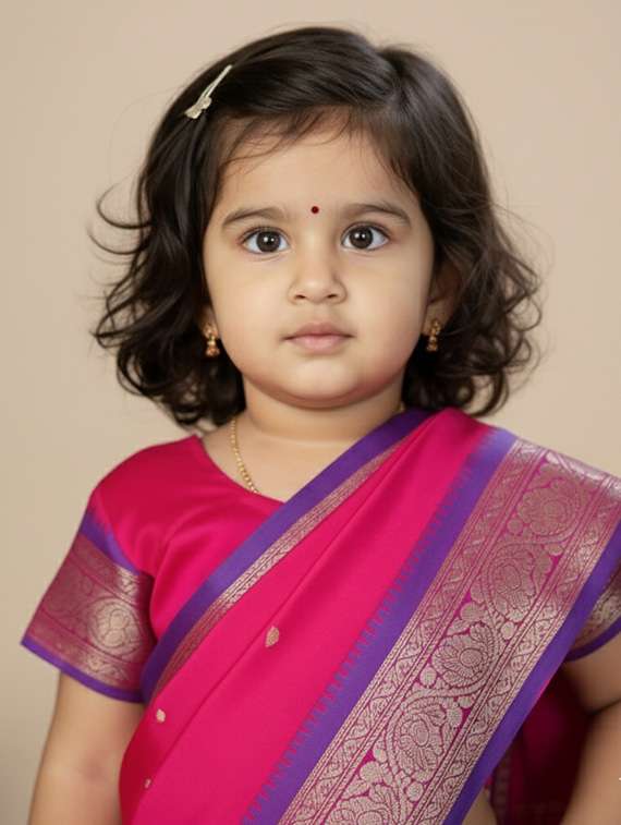 girls bordered ready to wear saree - 22265773 -  Standard Image - 3