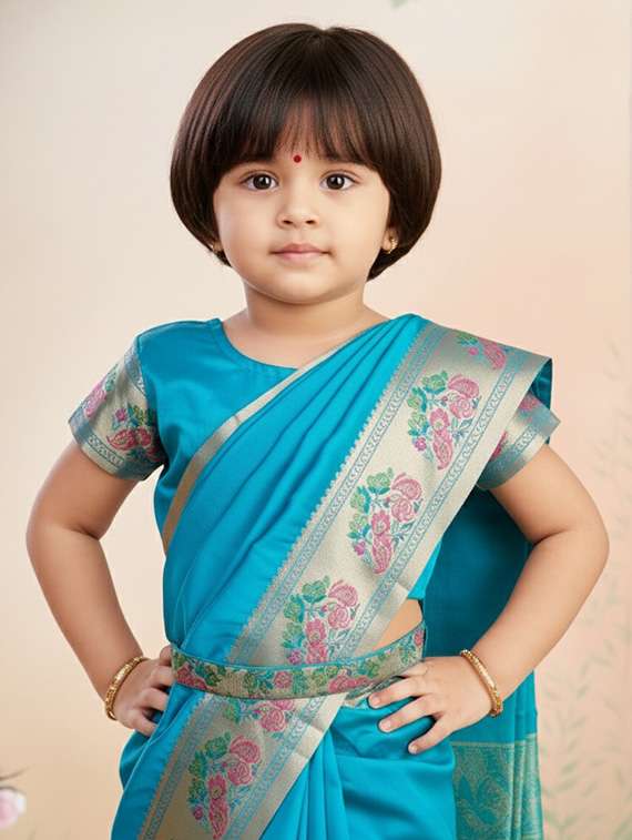 girls bordered ready to wear saree - 22265779 -  Standard Image - 3