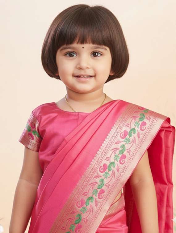 girls bordered ready to wear saree - 22265780 -  Standard Image - 3