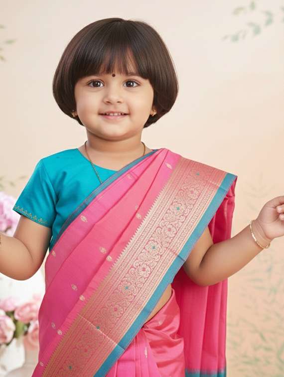 girls bordered ready to wear saree - 22265781 -  Standard Image - 3